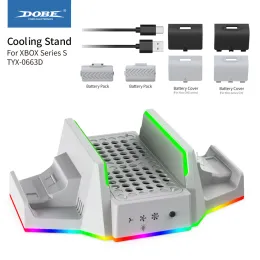 Racks Dobe For Xbox Series S RGB Vertical Cooling Fan Stand with Dual Controller Charger Battery Pack Charging Dock Xbox SS TYX0663D