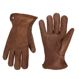 Gloves Dark Brown Cow Leather Work Gloves General for Yardwork, Construction, Motorcycle Drivers Safety Glove for Men&Women