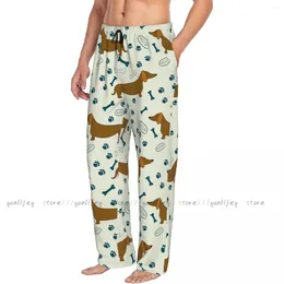Pijama casual de calça casual de roupas de dormir masculina de desenho animado Dachshunds Pattern Lounge Louses Loose Nightwear confortável