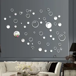 Stickers 58pcs Mirror Wall Sticker Bubble Wall Decoration DIY Bathroom TV Background Selfadhesive Acrylic Mirror for Home Decoration