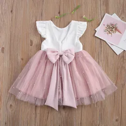 Vestidos de menina para criança menina de bijas de tule de tule backless backless back wedding kid festa desgaste princesa vestido rosa menina menina bowknot vestidos