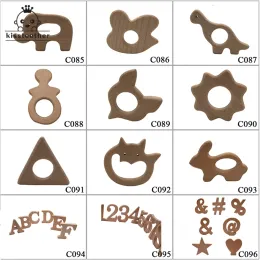 Blöcke 10pcs glatte Buchen Elefant Holz Baby Teether Cartoon tier natürliche Holzzähte, Holz -Zahnen Accessoires, Baby kauen Spielzeug