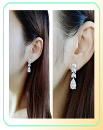 Choucong Brand New Luxury Jewelry 925 Sterling Drop Water Earring White Clear 5A Cubic Zirconia Party Tree Wedend Wedding Dangle EA6631183