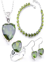 LuckyShine Earring Pendants Ring Rings Bracelet Sets Silver Crystal Zircon Heart Jewelry Sets Wedding Jewelry New8540428