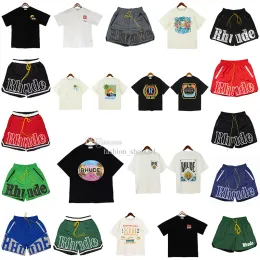 TシャツRhude Luxury Brand Rhude Shirt Hot Men's Shorts Designer Men Shirt Lemshore Shorts Print S M L XL Street Cotton Fashion Youth Mens TS