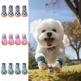 4pcsset Antiskid Breathable Pet Dog Shoes Soft Puppy Mesh Wearresistant Sand Hollow Boots 240514