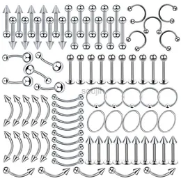 바디 아트 85pcs 수술 강철 바디 피어싱 보석 부지 벌크 코 링 바 가트 눈썹 랩 레트 피어싱 세트 말굽 링 로트 팩 D240503