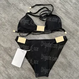 Mulheres Bikinis pretos sexy Halter Swimsuit Summer Summer Beach Designer Swimwear Bra Breif Conjunto de maiô de praia ao ar livre