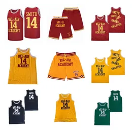 Camisetas de camisetas masculinas camisas de basquete shorts bel-air academy 14 smith costura bordando esportes de praia ao ar livre calças vermelhas amarelas pretas Novo 2023 T240506