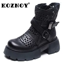 Boots Koznoy 5.5 سم في الصيف الكاحل منتصف العجل الجوارب دراجة نارية طبيعية المرأة الصنادل الجلود الأصلية