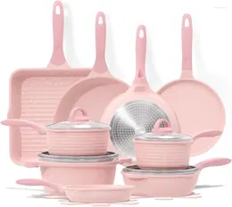 Cookware de utensílios de cozinha Jeetee Pink Pots and Panes Set Nontick 23pcs Indução de cozinha saudável Cooking Granite Stone