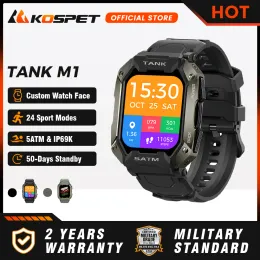 시계 KOSPET TANK M1 남성용 스마트 워치 24H 혈액 산소 심박수 모니터 긴 배터리 수명 5ATM 방수 남성 스마트 워치 2024