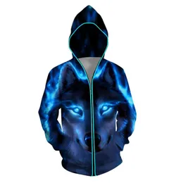 Donne da uomo Colowing Colowing Coolatura 3D Wolf Stampa animale Led con cerniera luminosa camicetta punk con cappuccio con cappuccio Sudaderas con capucha5568736