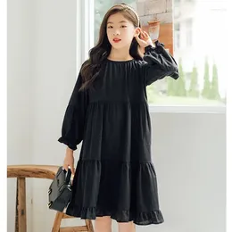 Girl Dresses Black Cotton Teen Girls Vintage Ruffles Cake Sundress Young Children Casual Long Sleeve Princess Party Dress 12 14 15 16