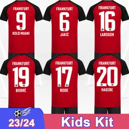 2023 24 Eintracht Frankfurt Mens Soccer Jerseys Lenz Alario Kolo Muani Koch Borre Skhiri Home Red Black Child Football Рубашки униформа