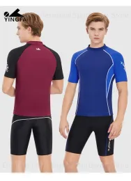 Anzüge Yingfa Herrenausschlag Wache runder Hals Surfen Top Kurzarm T -Shirt zum Schwimmschutz UV