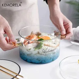 Tumblers KEMORELA Gradient Color Glass Saucepan Pot With Cover Heat-resistant Casserole Cooktop Safe For Pasta Noodle Soup Milk H240506