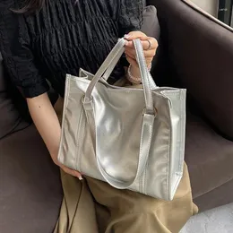 Evening Bags Y2K Style Silver Leather Big Shoulder Side For Women 2024 Short Handle Crossbody Bag Shopping Shopper Handbag