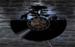 아프리카 동물 벽 시계 기린과 코끼리 실루엣 LED 벽으로 가벼운 야생 동물 벽 예술 야생 자연 홈 데코레이션 9702446