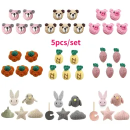 Blöcke 5 PCs/Pack handgefertigtes Häkelwollperlen Cartoon Tier DIY -Schnuller -Clip -Kette Zubehör Baby Zahnen sootherer Dekor -Spielzeug