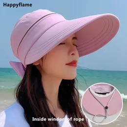 Kadın Yaz Şapkası Çıkarılabilir Kaplama ile Fermuar Boş Top Hat Cycyng Anti-UV Güneş şapkaları bayanlar Katlanabilir Büyük Kötü Şapka Visor Kapakları 240430