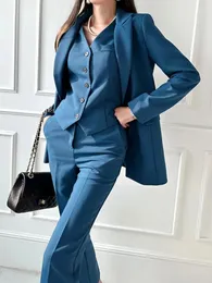 Fashion Korean Women Blazer 3 PCs Elegant Long Suive Gackets Vestinato e pantaloni dritti Abiti da business femminile chic 240423