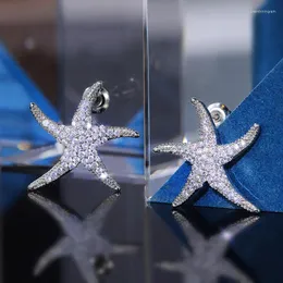 أقراط مسمار Huitan الفضة الفضية سيلفيش نجم البحر Micro Micro Cz Crystal Crystal STAR STAR DROPR