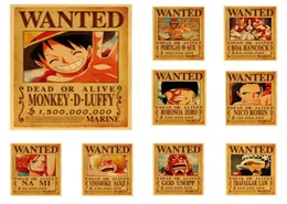 Naklejki ścienne One Piece klasyczny anime plakat vintage Luffy Zoro Wanted Room Decor Art Kraft Paper6193678