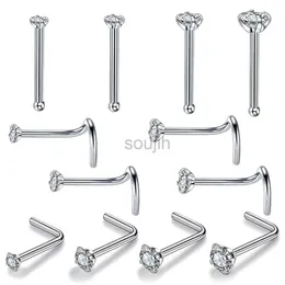 Body Arts 1PC Fashion Nose Studs Nariz Screw Rings Steel 1.5/2/2.5/3mm Prong Gem Bone L Shape Nostril Earring Piercing 20G Womens Jewelry d240503