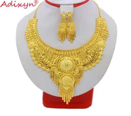 Adixyn Gold Color Brass India Fashion NeckLaceEarrings Jewelry Set for Womengirls Africanethiopiandubai Parts Gifts n100874943493539308