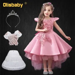 Gitarre formelle Mädchen Schwalbenschwanz Hochzeitsfeier Zeremonie Langer Abend Brautjungfer Kinder Prinzessin Kleider Mädchen Fischnetzhandschuhe Petticoat