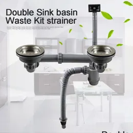 مصارف Talea Double Sink Basin Maste Kit مصفاة مع نظام تصريف الخراطيم سلة تصريف الأنابيب أنابيب تركيبات المطبخ 231013 إسقاط DELI DH2VP