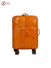 Carry-Ons Gespräftige Gemüse gebräuntes Leder handgefertigt 20-Zoll Retro Business Travel Koffer Stille Universal Wheel Pull Stange