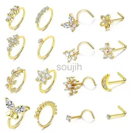 Body Arts 16st 20g Flower Farterfly Nose Rings Hoops Nose Studs Inlaid Shiny Zircon Nose Screw Nose Body Piercing Smyckedekoration D240503