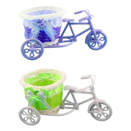 Flores decorativas de bicicleta decoração artificial de plantas de planta cesta de cesto de recipiente de recipiente mini triciclo para casamento