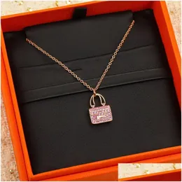 Pendant Necklaces Fashion Luxury Women Jewelry Gold Necklace Exquisite Versatile Pink Fl Diamond Bag Design Charm Noble Designer Elega Dhss9