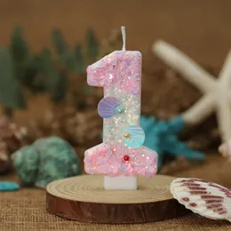 3pcs velas número de aniversário da concha de vela mais conchas pérolas número de aniversário vela para festa de aniversário de casamento sereia