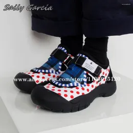 Повседневная обувь ретро смешанный цвет Hookloop Outdoor Sneakers 2024 Fashion All-Match Anti-Slip Round Toe Polka Dots Platform