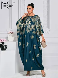 Casual Dresses Missord 2024 Africa Middle East High Quality Green Fashion Print Maxi Women's Robes Long Beach Bohemian Holidaydress Party