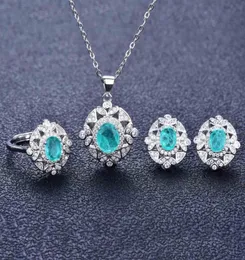 Серьги Ожерелье натуральное камень Изумрудные парайба турмалиновые бирюзовые кольца для женщин стерлингового серебра 925 ювелирных изделий 1054443