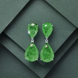 Water Drop Emerald Dangle Earring 100% Real 925 sterling silver Wedding Drop Earrings for Women Bridal Engagement Jewelry Gift