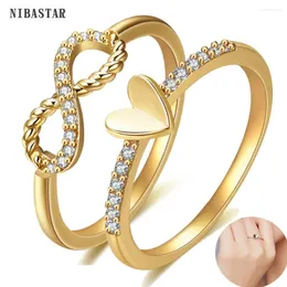 Ringos de cluster Nibastar infinito anel de coração sem fim para mulher torção de cristal dama de casamento simples jóias de cobre presente