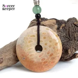 Pendant Necklaces Natural Coral Stone Chrysanthemum Peace Buckle Necklace Zircon Amulet Men Ladies Classic Fashion Jewelry Gift BF842