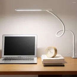 Lampy stołowe Lampa LED Long Arm Office Clip Clip Braktowane wzrok odczyt z 3-poziomową jasnością i kolorem do nauki domowej