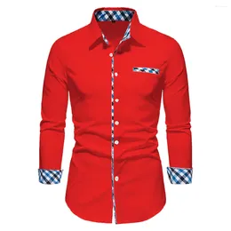 Mäns casual skjortor 2024 Business Solid Color Spliced ​​Long Sleeve Polo Shirt Outdoor Spela Bekväm mjuk tyg TOP XS-6XL