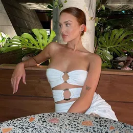 Instagram 2024 Summer New Women's One Spalla Sexy Hollo High Split Abito fianco avvolto F5628
