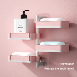 Rätter väggmonterade tvålskåle stansfree 180 grader rotera 4 lager tvål dränering rack badrum tvålhållare toalettartiklar hyllor rätter låda