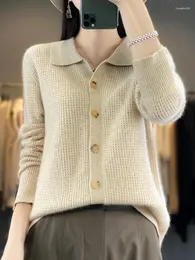 Women's Knits Autumn Winter Thick Women Cardigan Knitwear Aliselect Fashion Merino Wool Sweater Turn-down Collar Full Sleeve Cashmere Tops