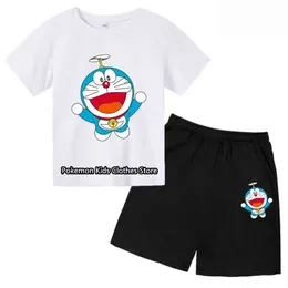 Kleidung Sets Doraemons T-Shirt-Set Childrens T-Shirt Shorts Summer Girl Boy Neues Kurzarm Kinderkinder Kurzarm Medium Medium Pantitl2405