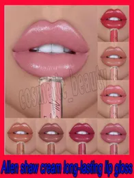 Allen Shaw 12 Cores Nude Glitter Shimmer Lipgloss à prova d'água Longa Lip Lip Gloss Colorful Sexy Mulheres Líquidas Lipstick MA8620996